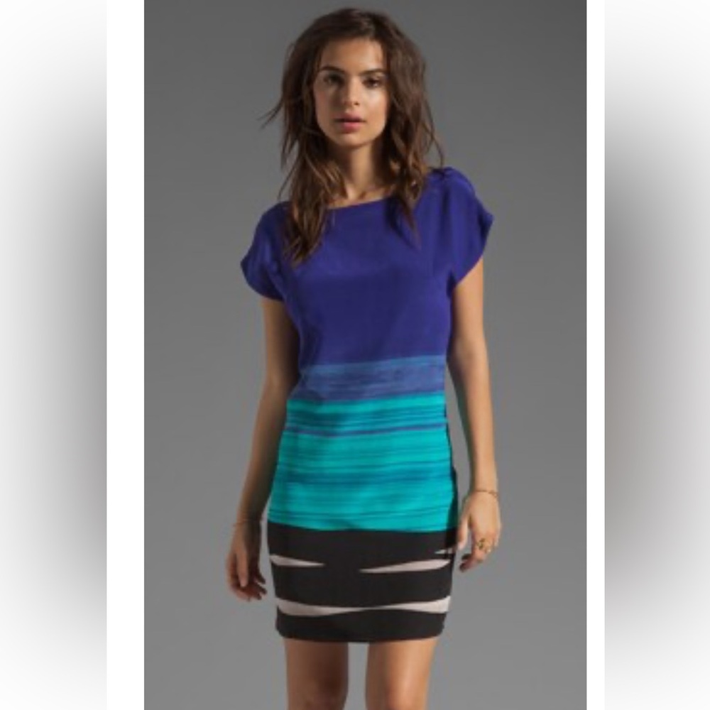 Trina Turk Blue and Teal Stripe Mini Dress